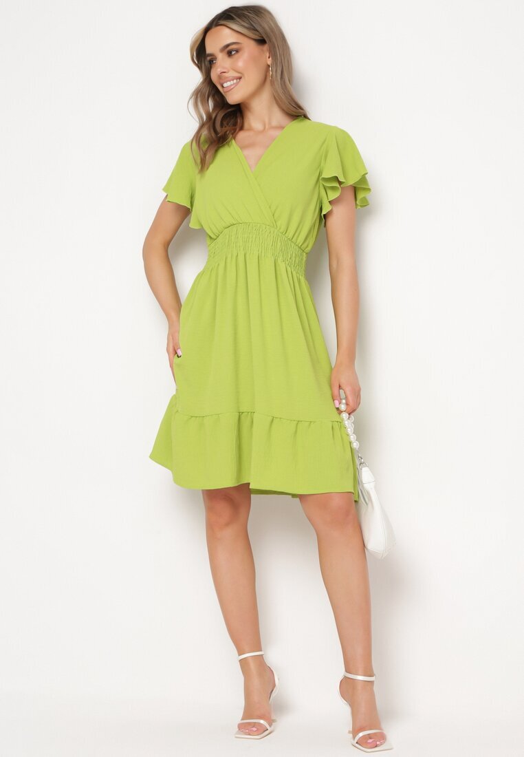 j&x Rochie Mini Verde Deschis cu elastic în talie și volan Senait