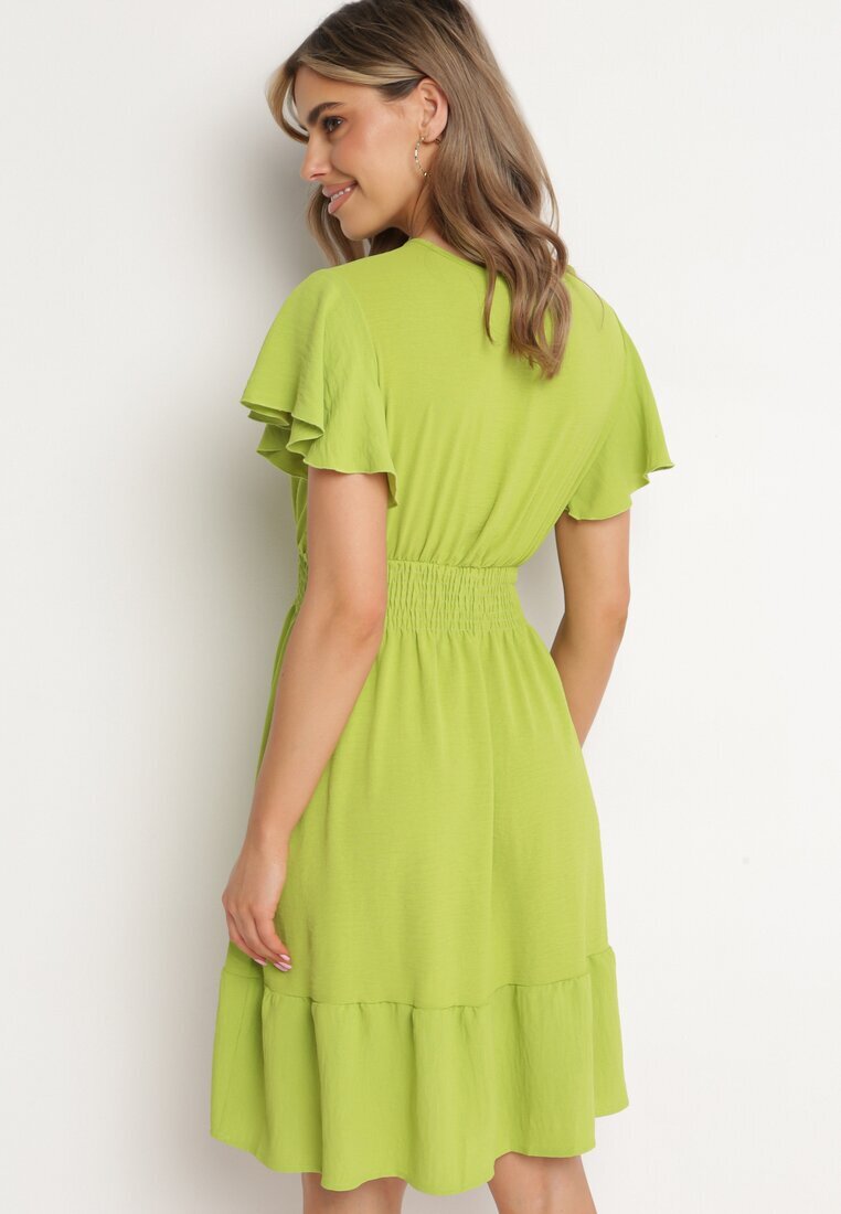 j&x Rochie Mini Verde Deschis cu elastic în talie și volan Senait