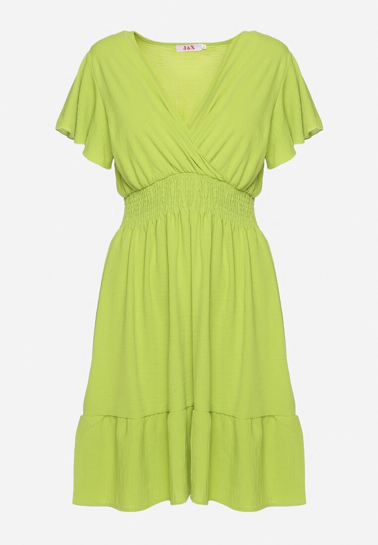 j&x Rochie Mini Verde Deschis cu elastic în talie și volan Senait