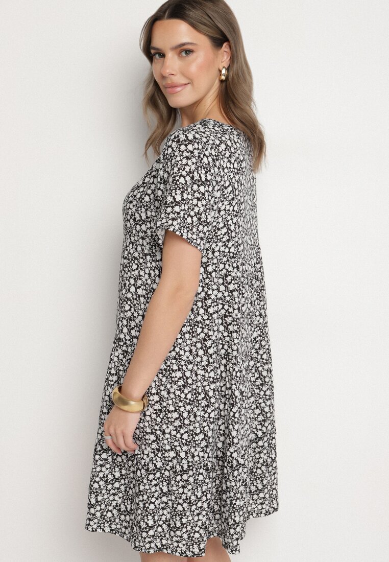 j&x Rochie Neagră cu Bumbac cu Model Floral Lunasenia