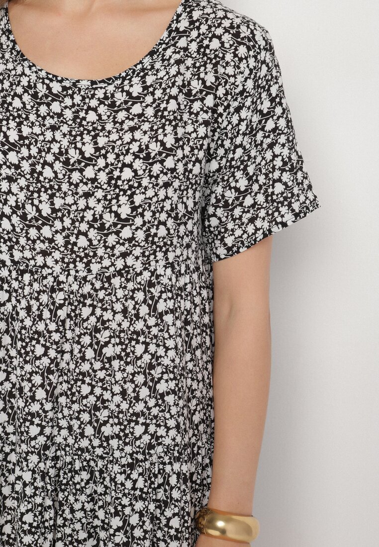 j&x Rochie Neagră cu Bumbac cu Model Floral Lunasenia