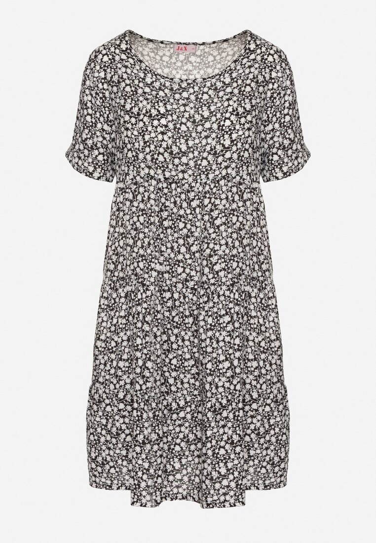 j&x Rochie Neagră cu Bumbac cu Model Floral Lunasenia