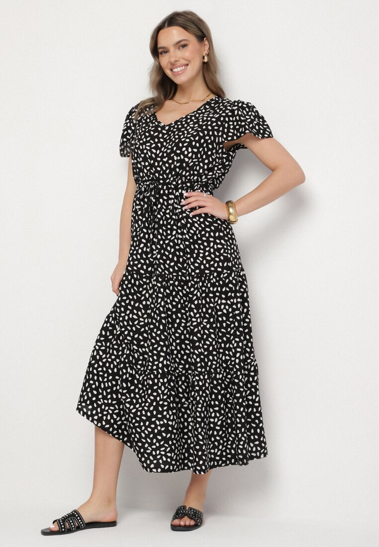 j&x Rochie Neagră cu Bumbac și Model Geometric Lunavella