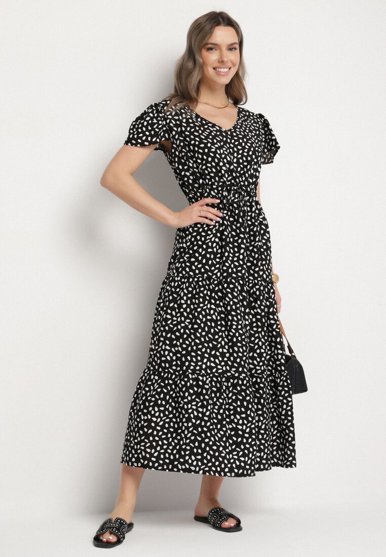 j&x Rochie Neagră cu Bumbac și Model Geometric Lunavella