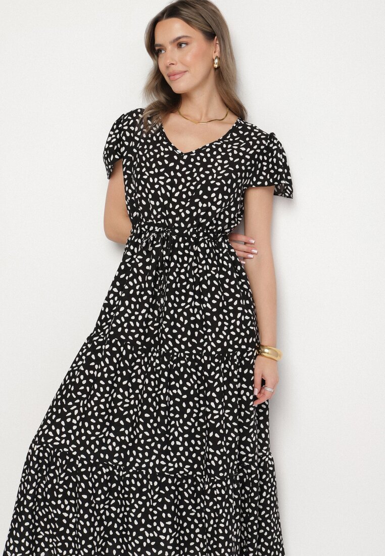 j&x Rochie Neagră cu Bumbac și Model Geometric Lunavella