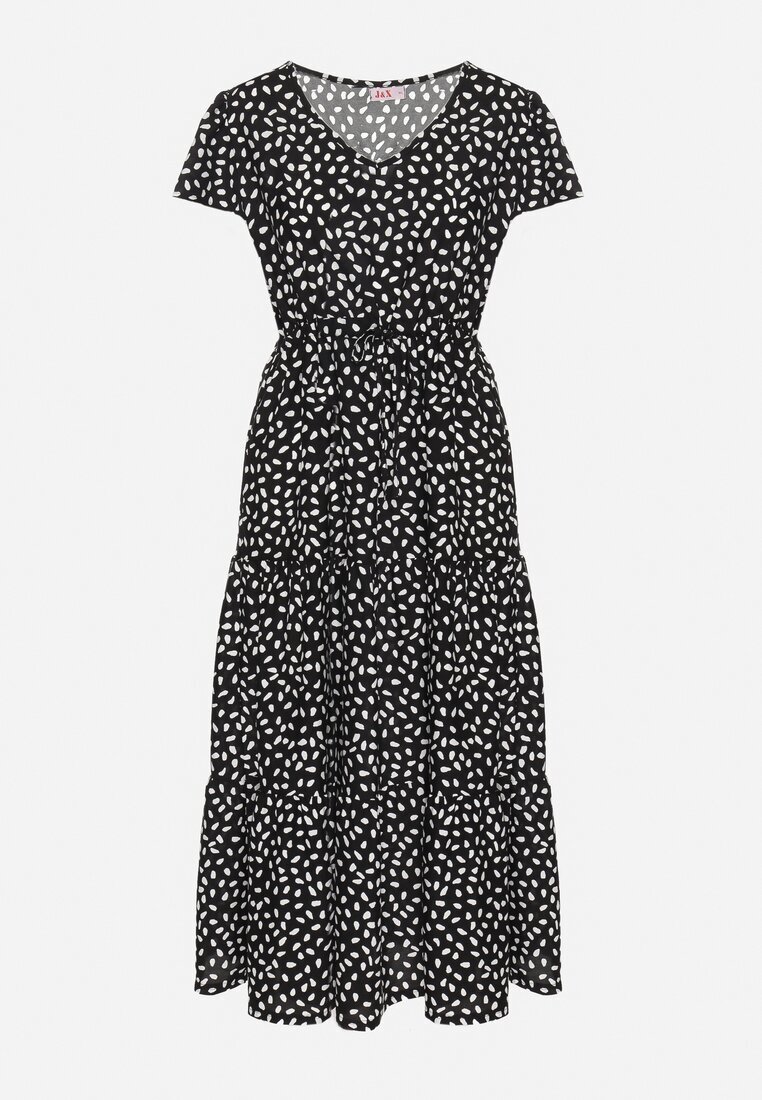 j&x Rochie Neagră cu Bumbac și Model Geometric Lunavella