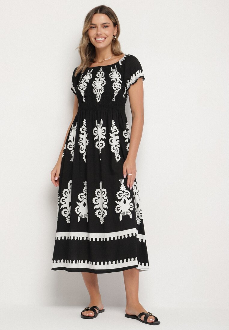 j&x Rochie Neagră cu croială spaniolă decorată cu model oriental Aravine