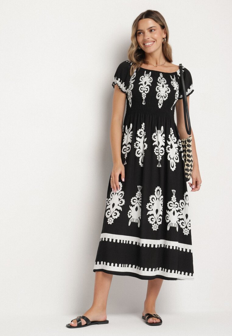 j&x Rochie Neagră cu croială spaniolă decorată cu model oriental Aravine