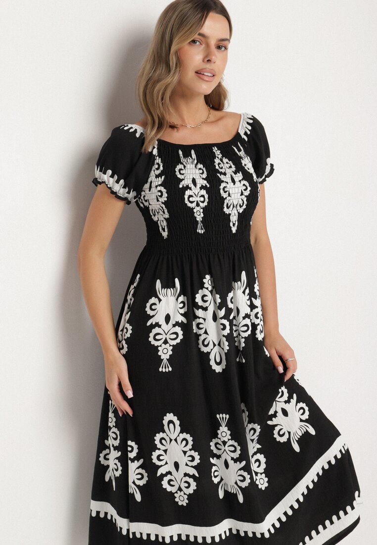 j&x Rochie Neagră cu croială spaniolă decorată cu model oriental Aravine