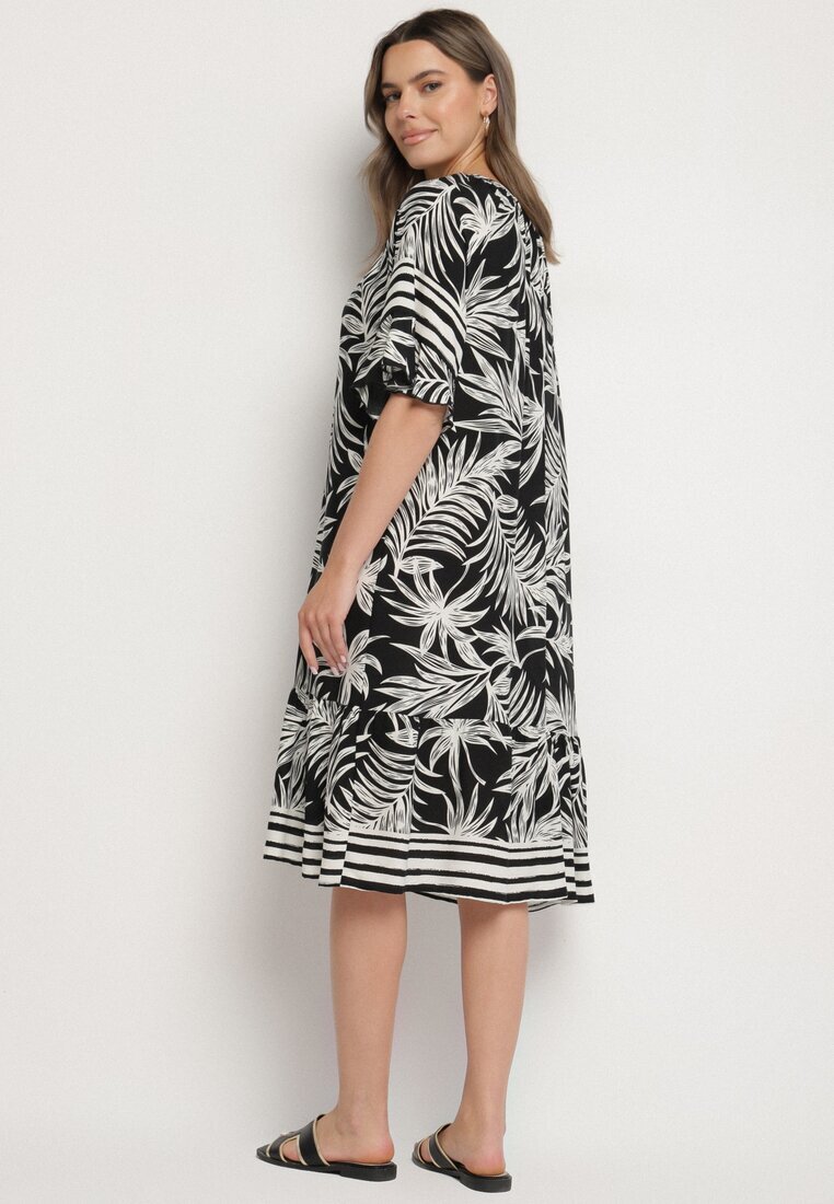 j&x Rochie neagră cu croială tip cutie cu legătură la decolteu cu imprimeu vegetal Mirionela