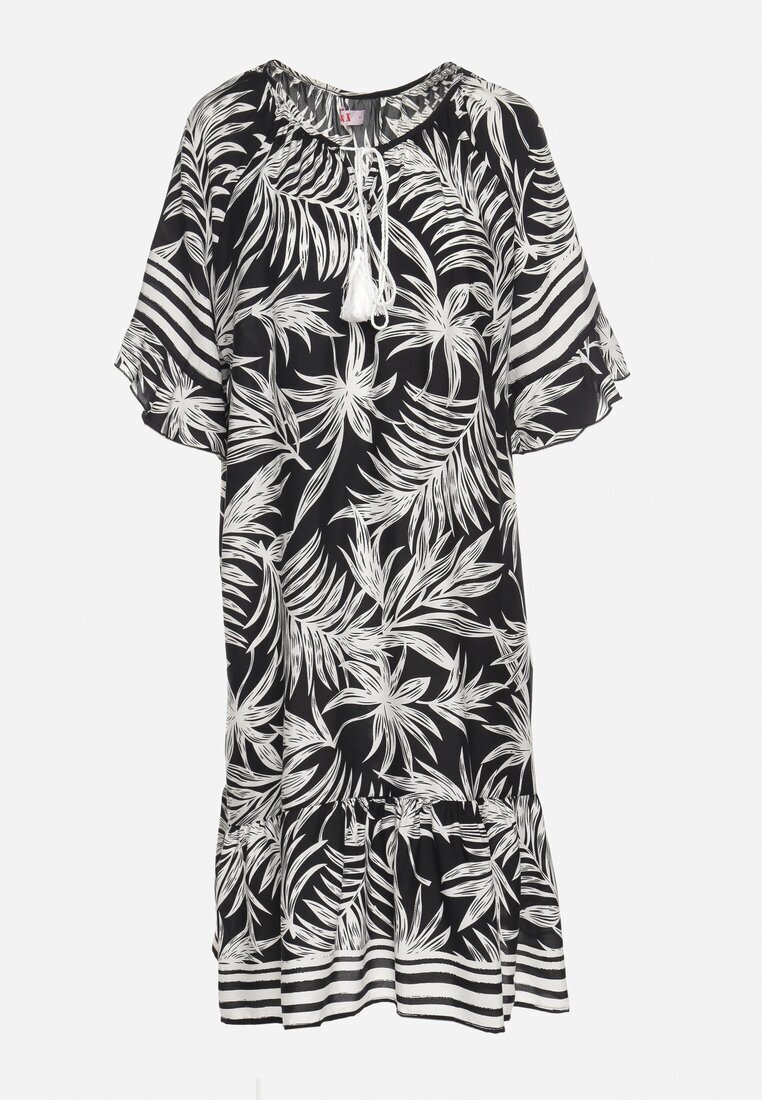 j&x Rochie neagră cu croială tip cutie cu legătură la decolteu cu imprimeu vegetal Mirionela