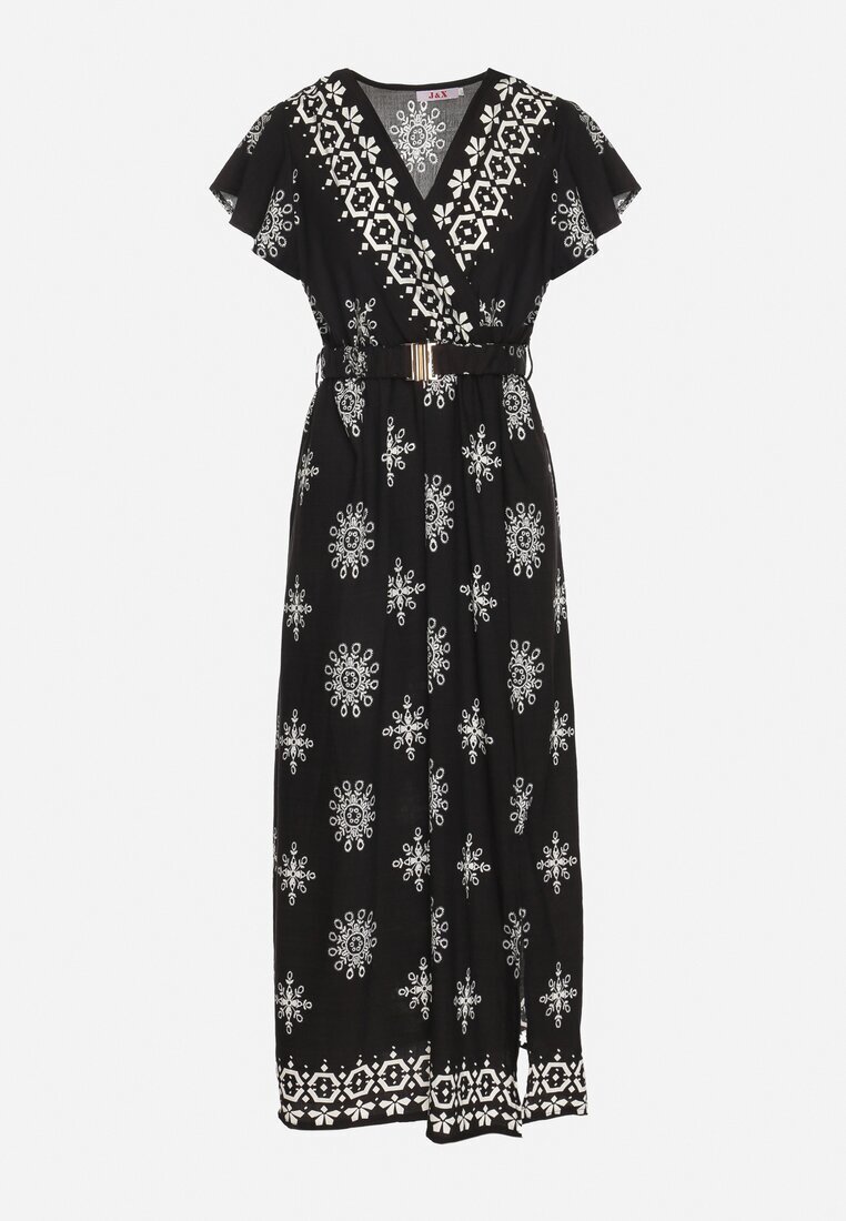 j&x Rochie Neagră cu Model Ornamental cu Cordon Elastic Tosvanna
