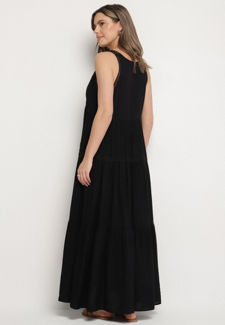 j&x Rochie Neagră cu Vâscoză și Model Croșetat Meviellea