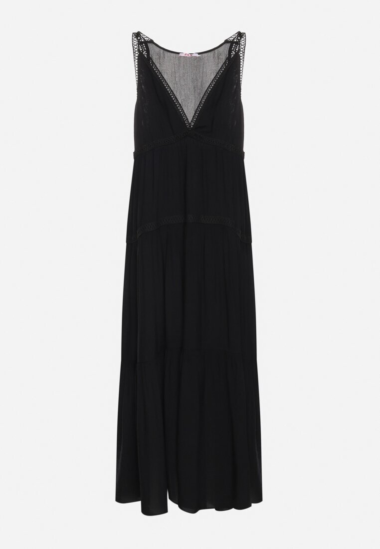 j&x Rochie Neagră cu Vâscoză și Model Croșetat Meviellea