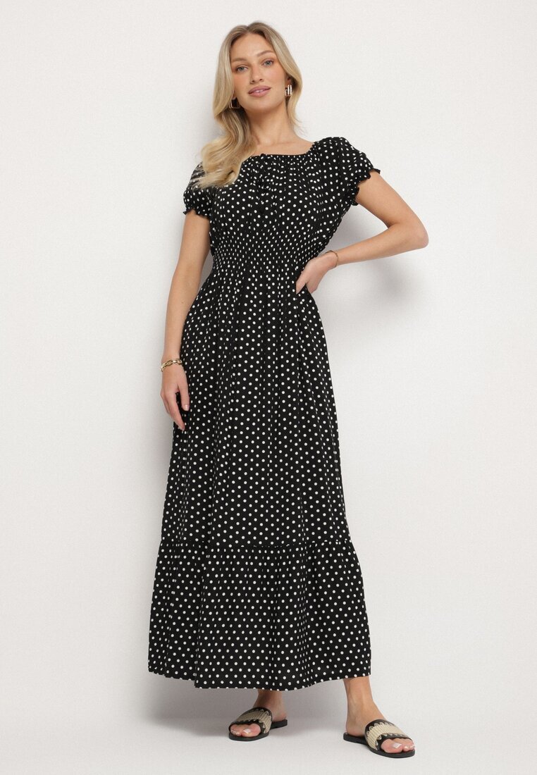 j&x Rochie Neagră din Bumbac cu Buline Ellisla