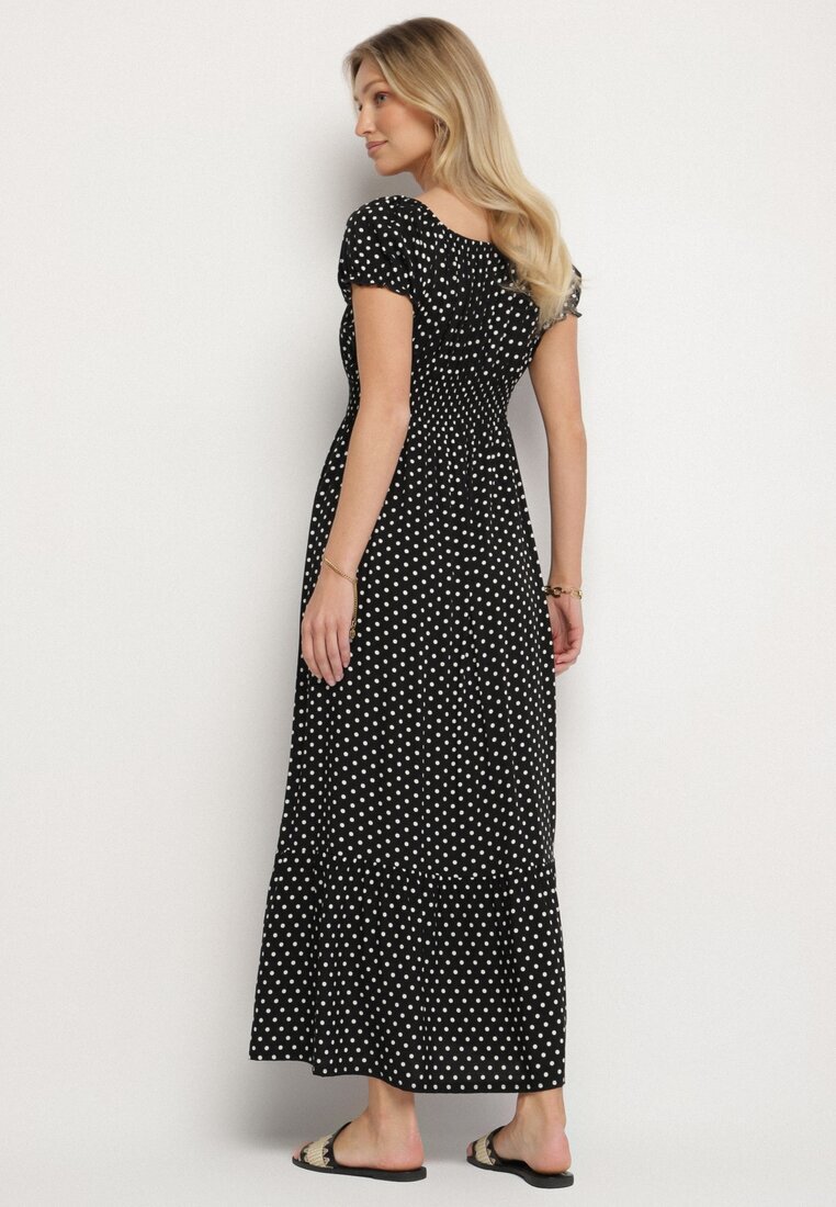 j&x Rochie Neagră din Bumbac cu Buline Ellisla