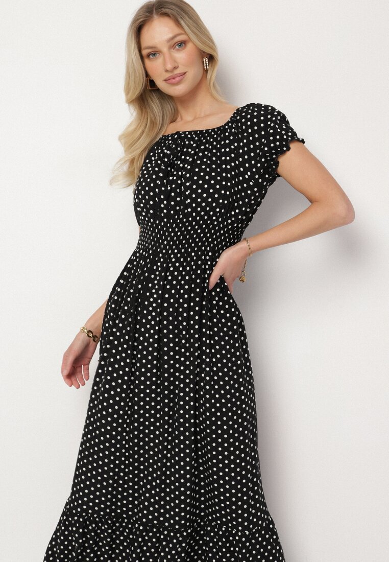 j&x Rochie Neagră din Bumbac cu Buline Ellisla