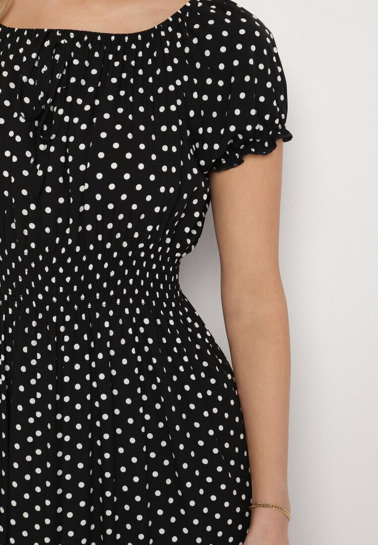 j&x Rochie Neagră din Bumbac cu Buline Ellisla