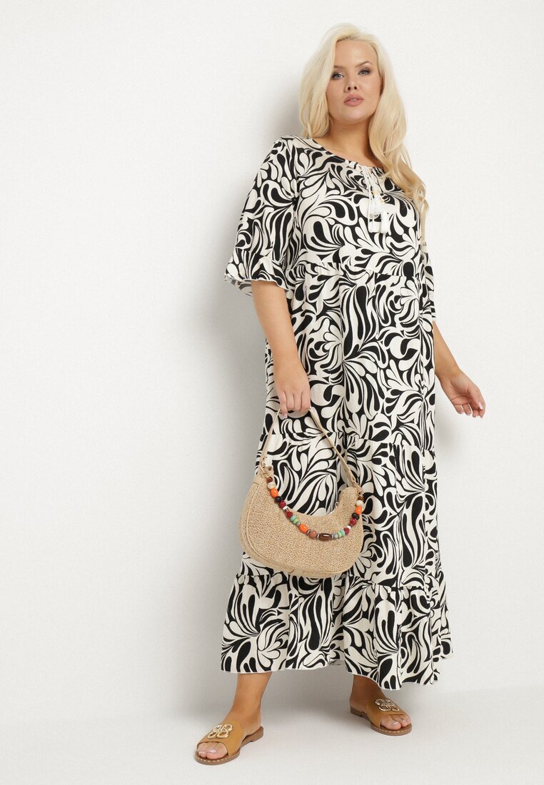 j&x Rochie Neagră din Viscoză cu Croială Dreaptă cu Legătură cu Imprimeu Floral Edirania
