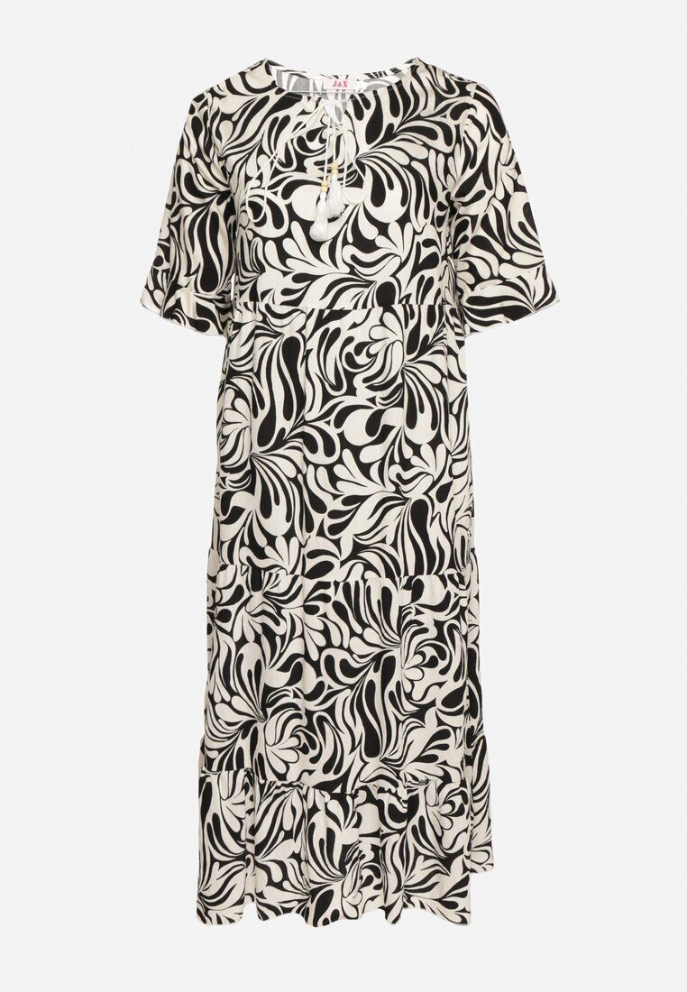 j&x Rochie Neagră din Viscoză cu Croială Dreaptă cu Legătură cu Imprimeu Floral Edirania