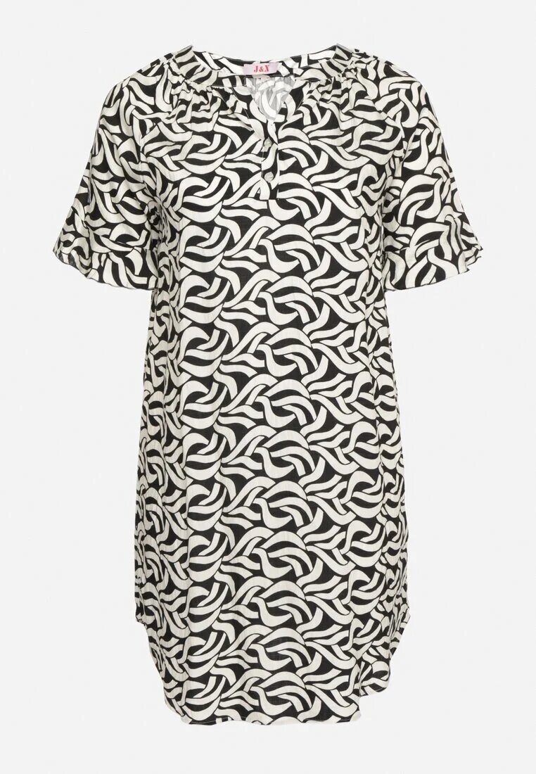 j&x Rochie Neagră din Viscoză cu Croială Dreaptă cu Model Abstract Koririanne