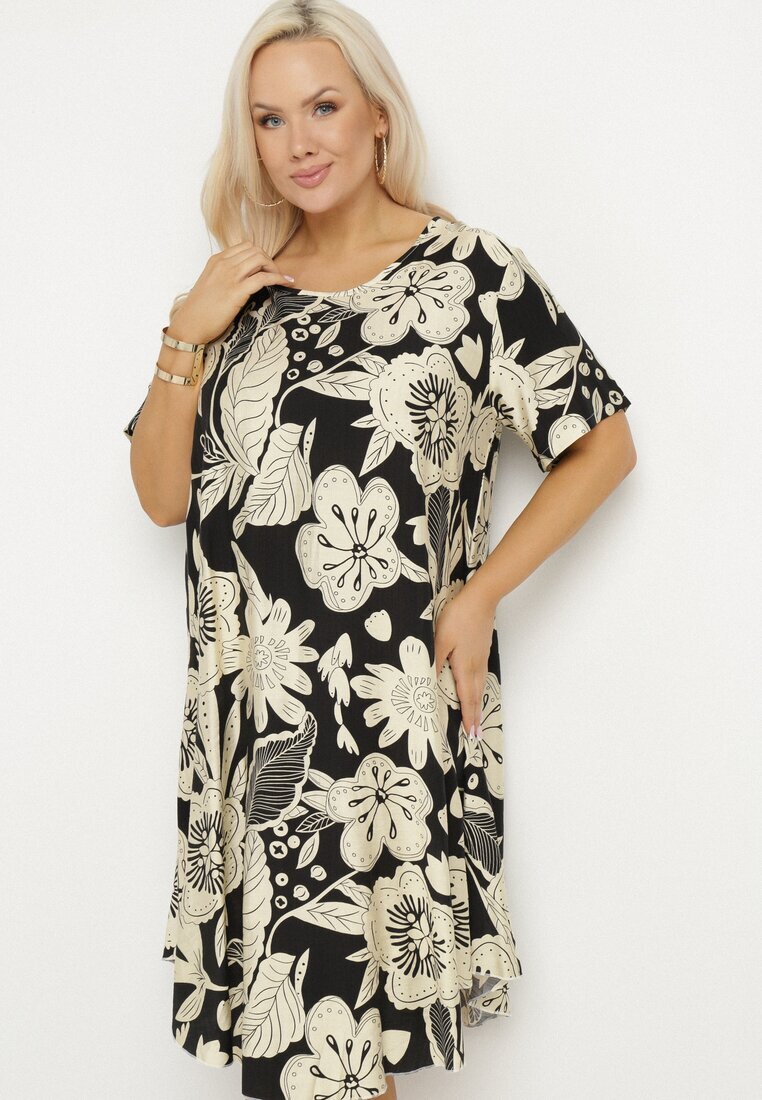 j&x Rochie neagră din viscoză cu flori Divolla
