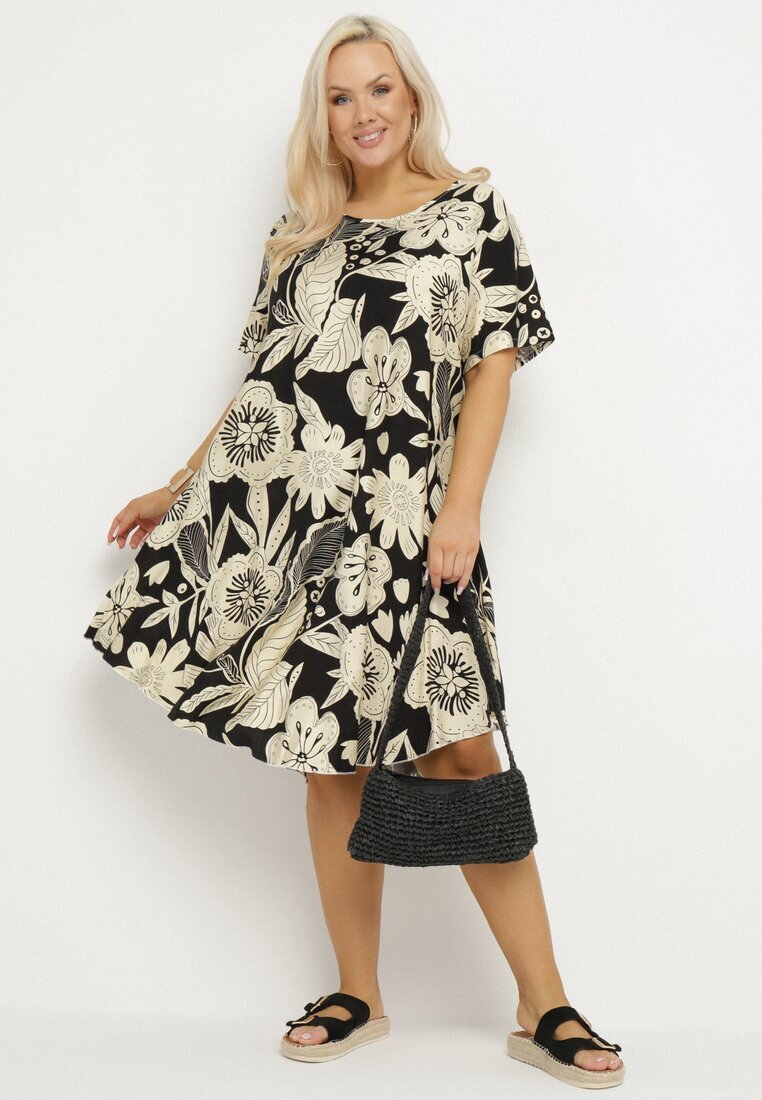 j&x Rochie neagră din viscoză cu flori Divolla