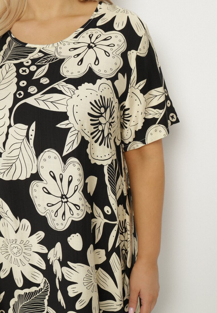 j&x Rochie neagră din viscoză cu flori Divolla
