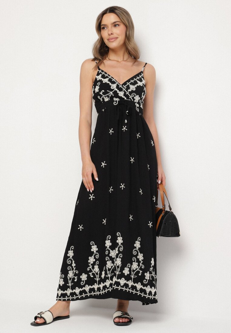 j&x Rochie neagră din Viscoză Decorată cu Broderii Lunireia