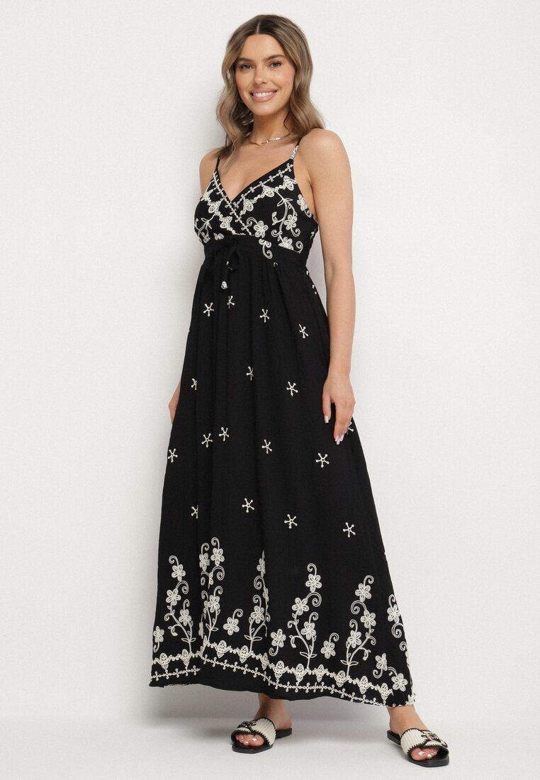 j&x Rochie neagră din Viscoză Decorată cu Broderii Lunireia