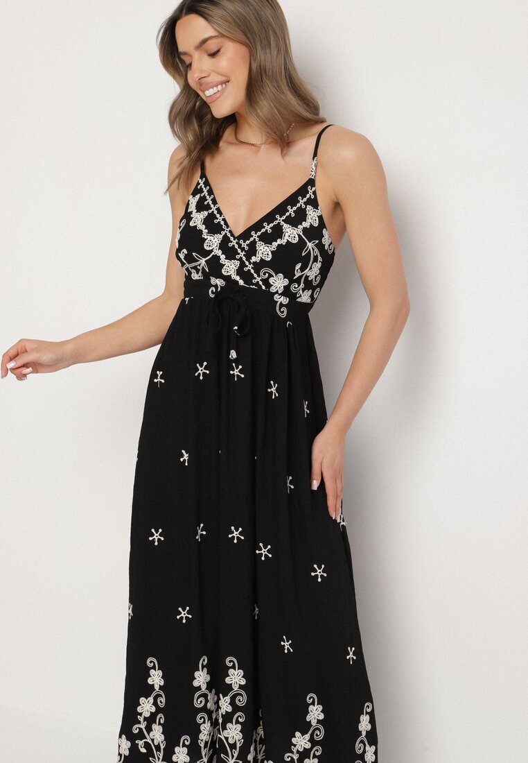 j&x Rochie neagră din Viscoză Decorată cu Broderii Lunireia