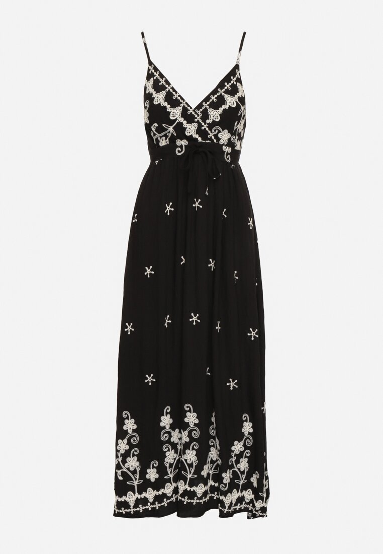 j&x Rochie neagră din Viscoză Decorată cu Broderii Lunireia