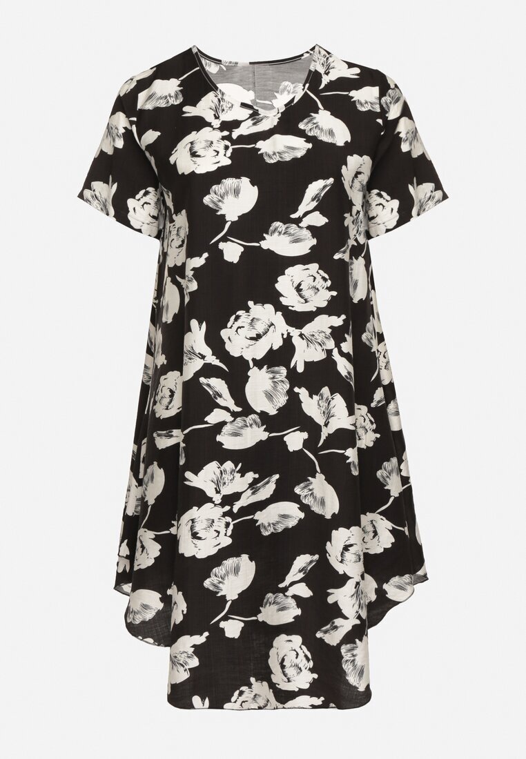 j&x Rochie Neagră dreaptă din vâscoză cu imprimeu floral Aranessa