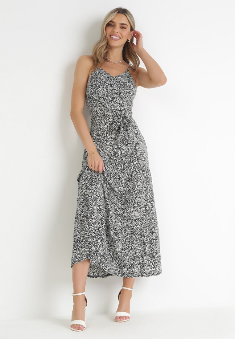 j&x Rochie Neagră Maxi cu bretele subțiri cu volan cu imprimeu floral Jessili
