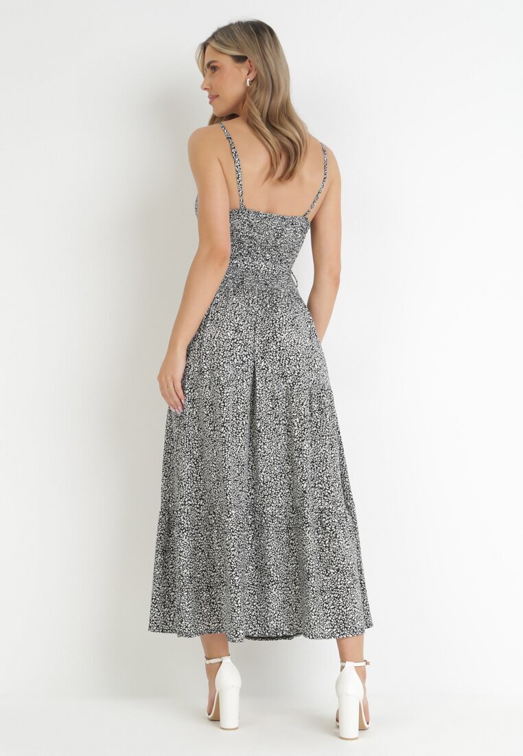 j&x Rochie Neagră Maxi cu bretele subțiri cu volan cu imprimeu floral Jessili