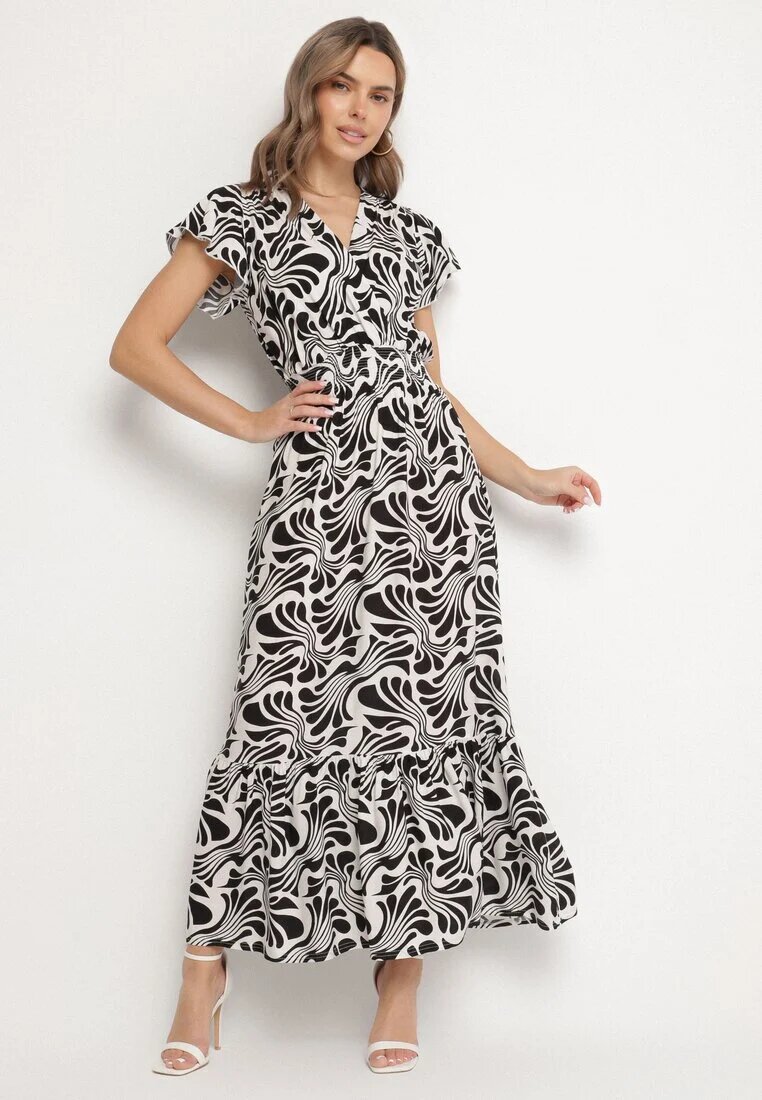 j&x Rochie neagră model petrecut cu volan cu imprimeu floral Flormoi