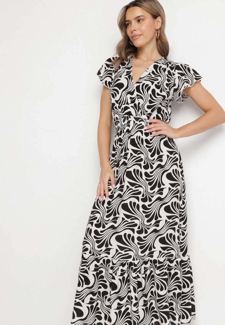 j&x Rochie neagră model petrecut cu volan cu imprimeu floral Flormoi