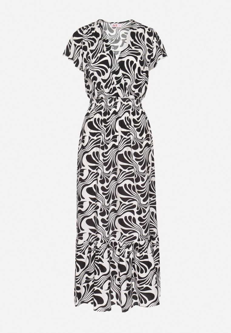 j&x Rochie neagră model petrecut cu volan cu imprimeu floral Flormoi
