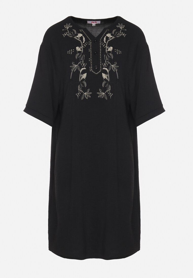 j&x Rochie Neagră Tip cutie cu nasturi și broderii decorative Jenivanea