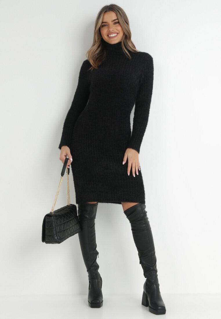 j&x Rochie Neagră Tricotată Din Lână Colno