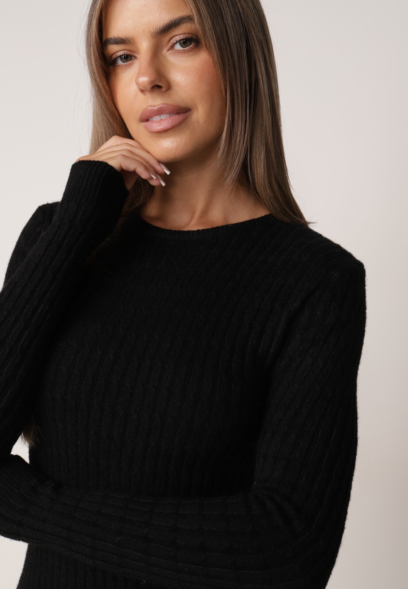 j&x Rochie Neagră Tricotată Mini Mulată cu Striații Decorative Kais
