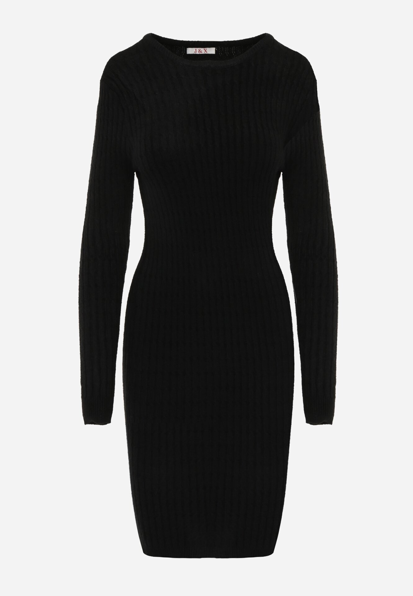 j&x Rochie Neagră Tricotată Mini Mulată cu Striații Decorative Kais
