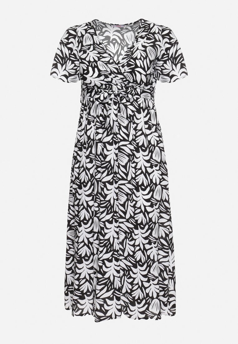 j&x Rochie petrecută Alb-Negru din Viscoză cu Elastic în Talie și Curea din Material Fazemia