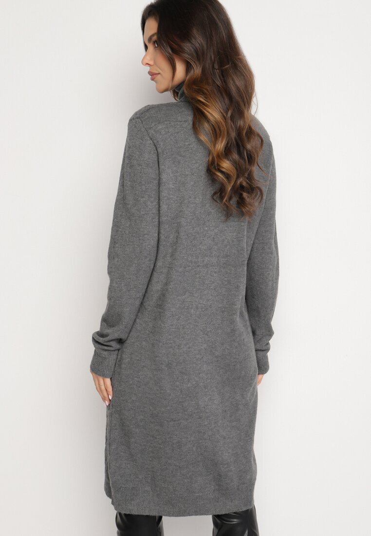 j&x Rochie pulover gri închis cu Lână Bumbac și Guler înalt cu Croi tip cutie Akenavia