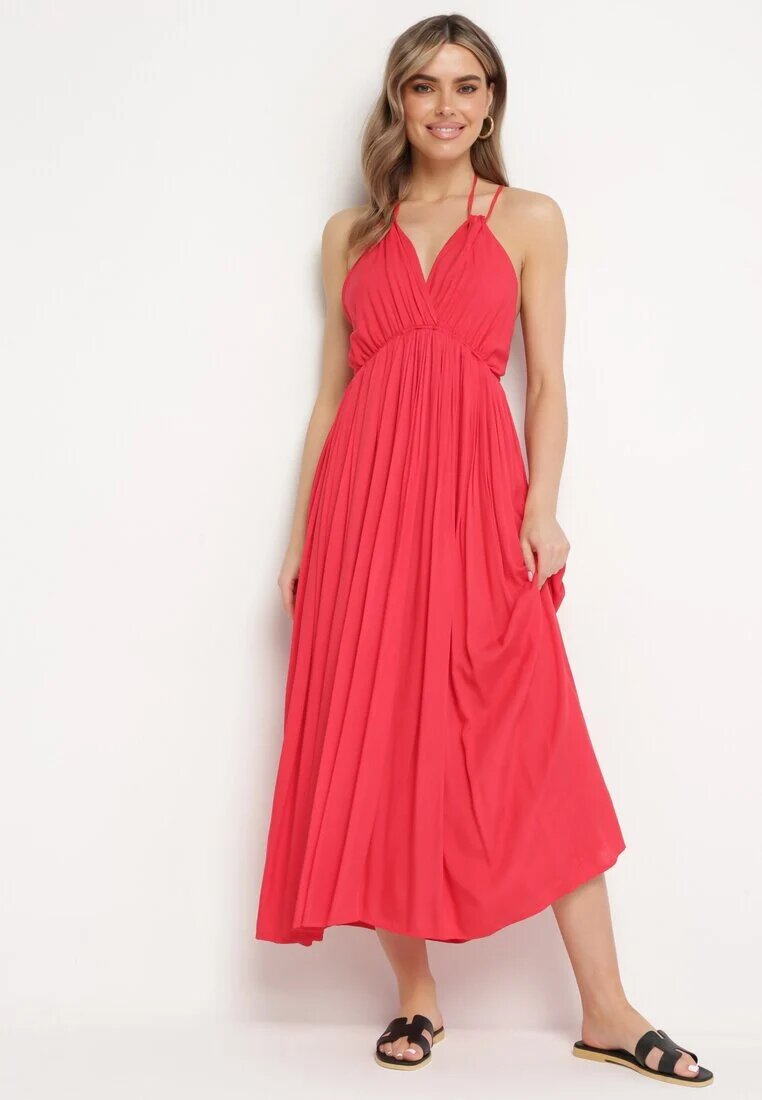 j&x Rochie Roșie Vâscoză Evazată cu Legătură la Gât Frines