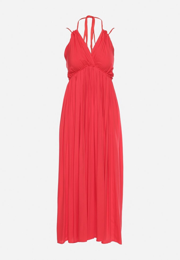 j&x Rochie Roșie Vâscoză Evazată cu Legătură la Gât Frines