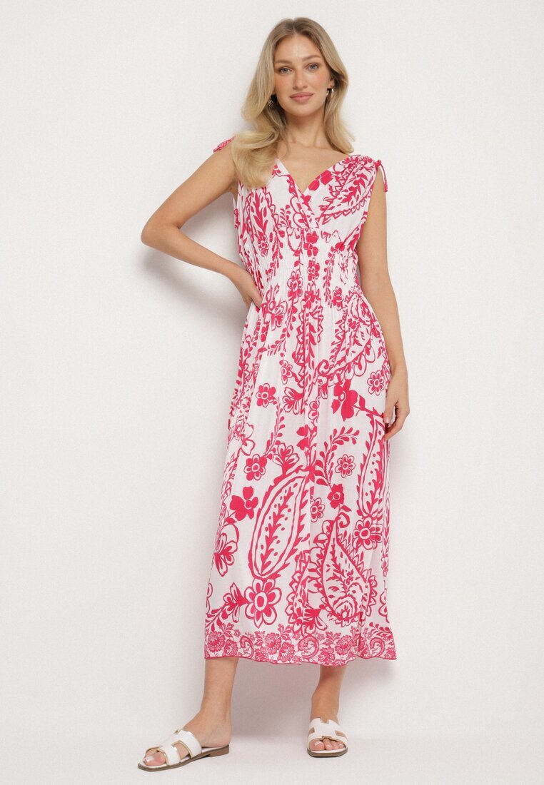 j&x Rochie Roz cu Model Floral și Decolteu Petrecut cu Elastic în Talie Orrune