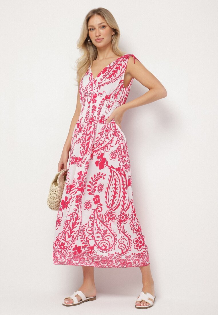 j&x Rochie Roz cu Model Floral și Decolteu Petrecut cu Elastic în Talie Orrune