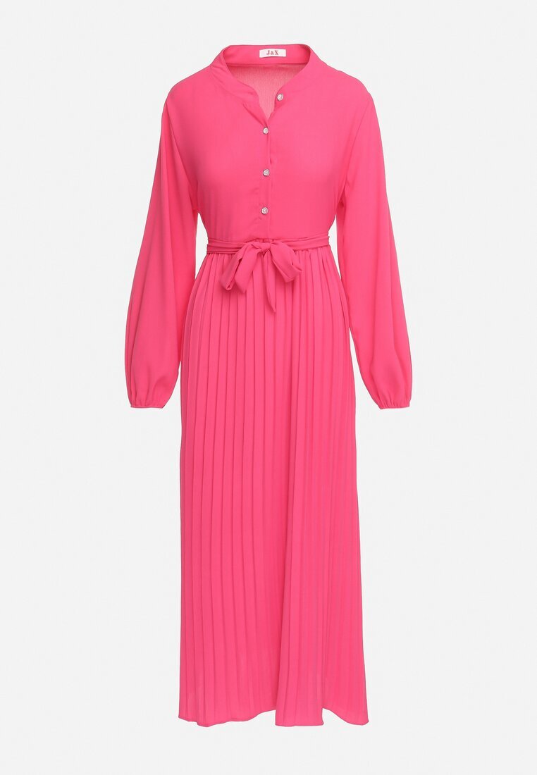 j&x Rochie Roz Evazată Maxi cu Tiv Plisat și Curea Legată Nollira