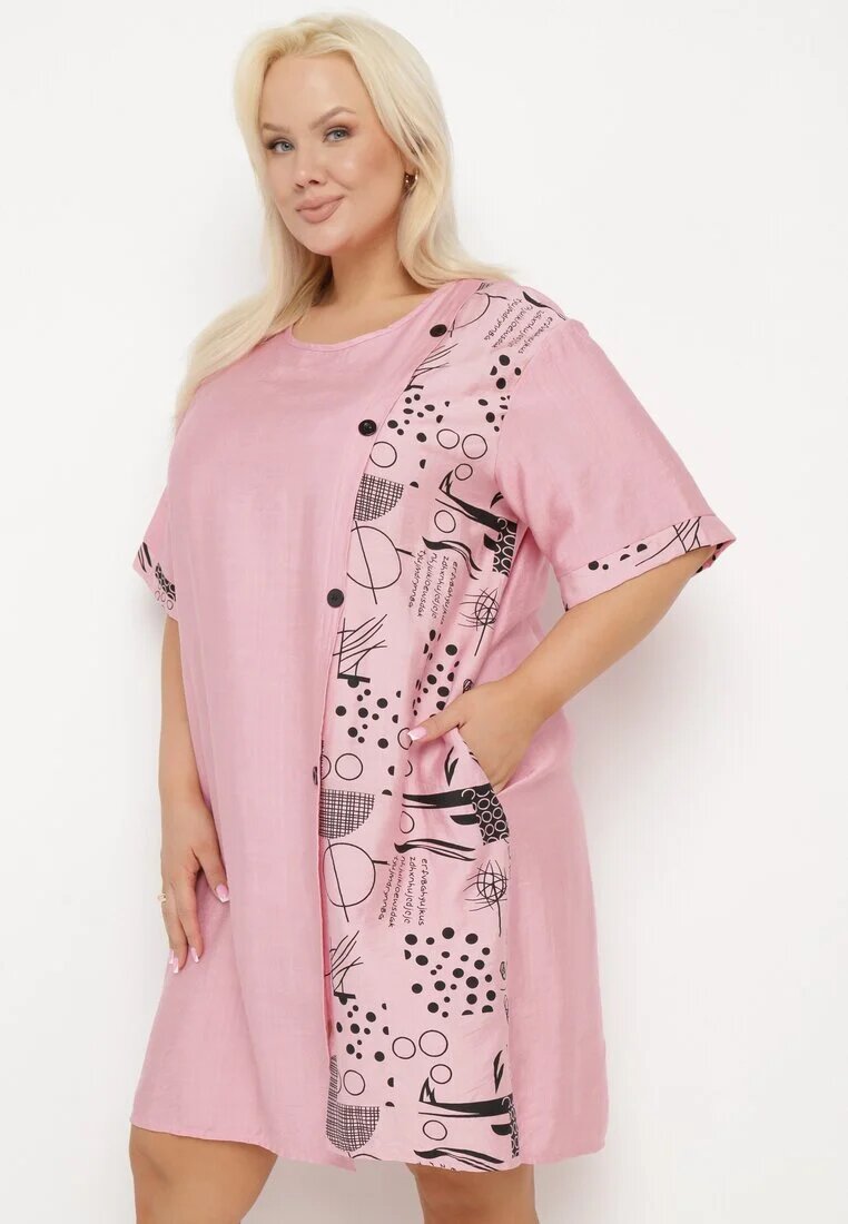 j&x Rochie Roză de Bumbac cu Croială Dreaptă cu Buzunare Laterale Decorată cu Nasturi Walliana